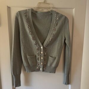 Anthropologie Sage Green Embellished V-Neck Cardigan